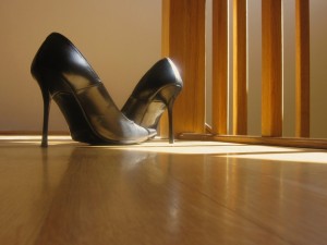 High heels on wood floors